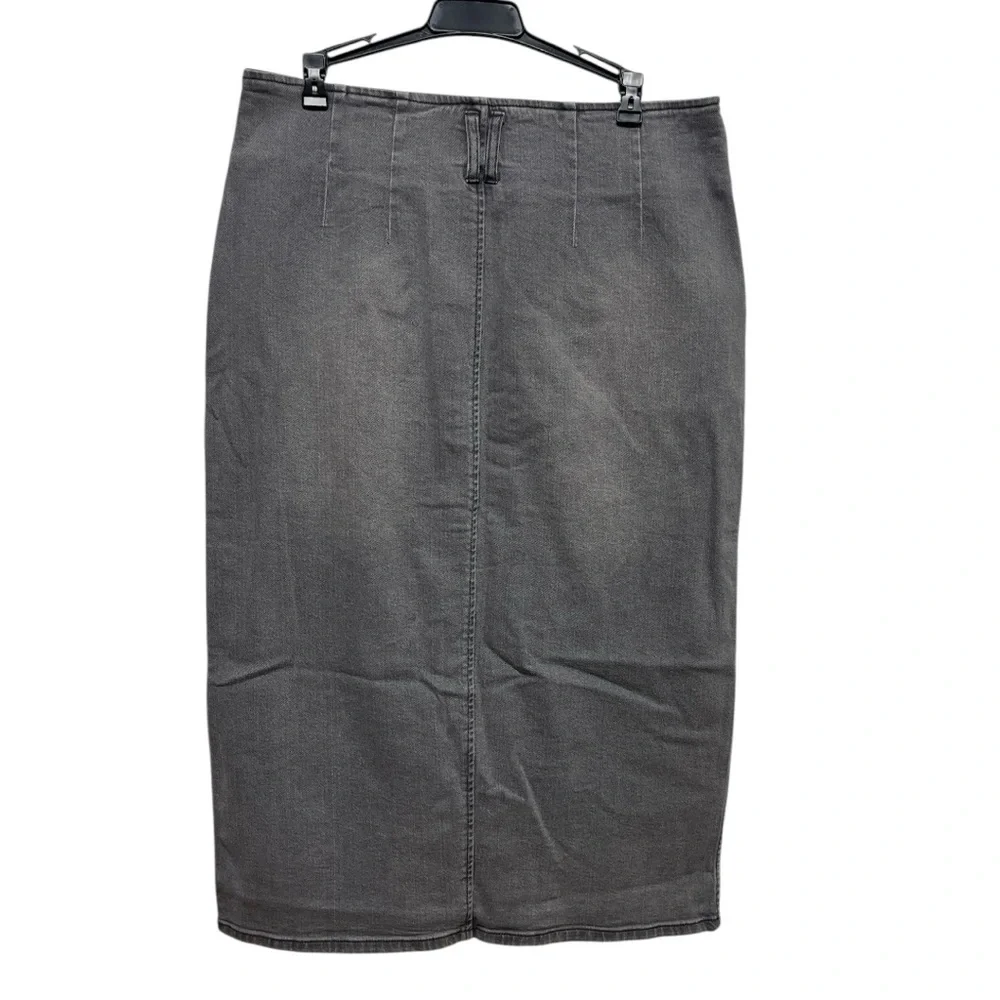 Dee Ocleppo Millie Zipper Front Denim Midi Skirt Charcoal Gray Sz 12
